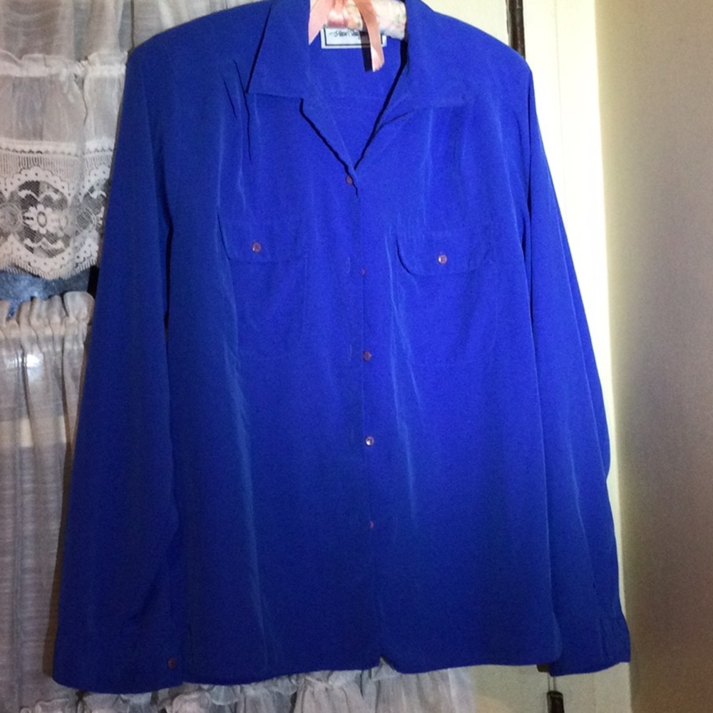 ⭐️ Vintage Cobalt Blue Long Sleeve Blouse by Anne Shuagnessy - Picture 2 of 10